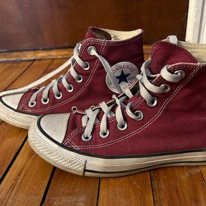 Dark red high-top converse, women's size 7